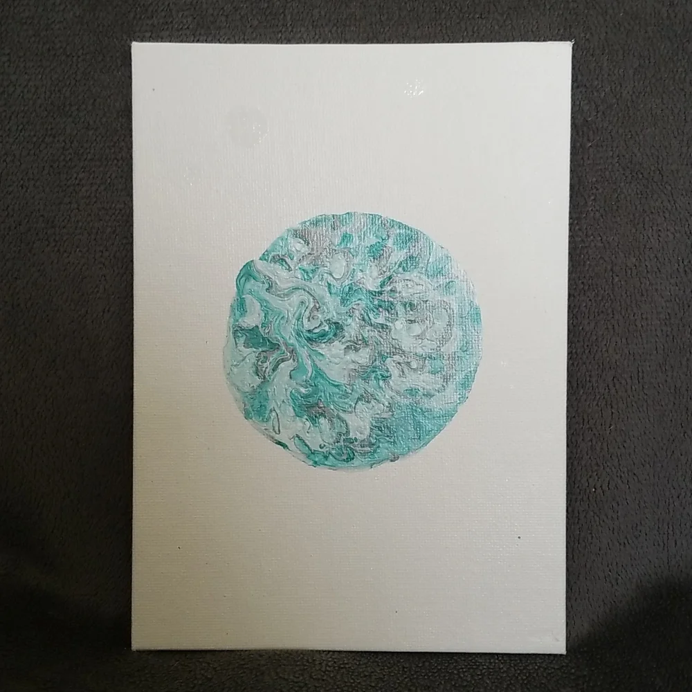 5×7 Teal White and Silver Marble Painting